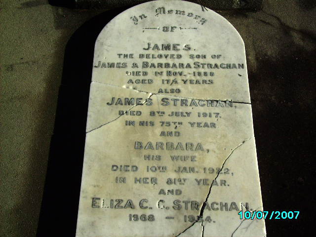 Photo of headstones/Barbara Strachan (nee McLennan) d1922 hdstn Timaru cem